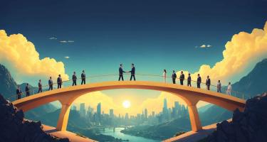 People meeting on a bridge