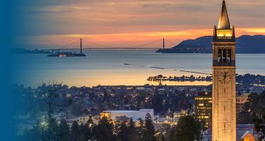 view of the Berkeley campus that shows the Golden Gate bridge in the background