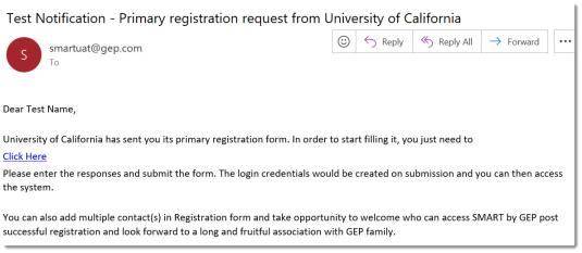 Screenshot of registration email