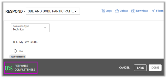 Screenshot of Questionnaire Completeness 