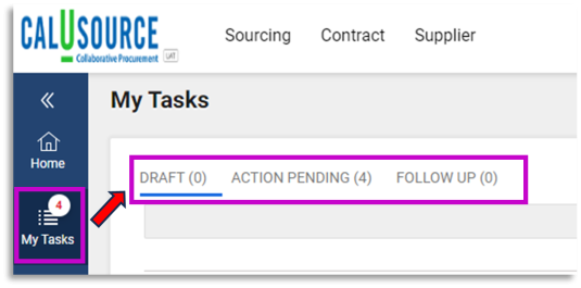 Screenshot of My Tasks options