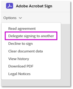 Screenshot of Delegation Options
