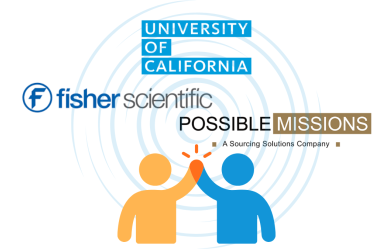 Graphic of two people joining hands, with Fisher Scientific and Possible Missions logos above them.