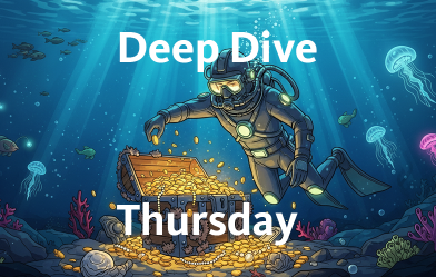 A diver discovers treasure. Superimposed are the words Deep Dive Thursday