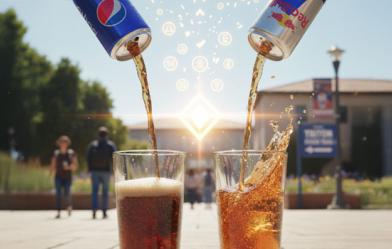 Pepsi and Redbull being poured into glasses