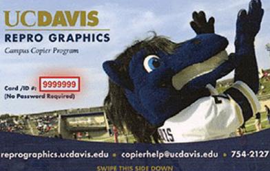 the front of a UC Davis payment card for the Repro Graphics department