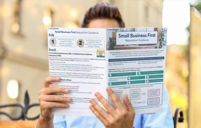man reading the Small Business First requisition guide