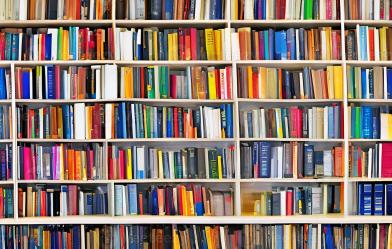 Many bookshelves full of books of all kinds