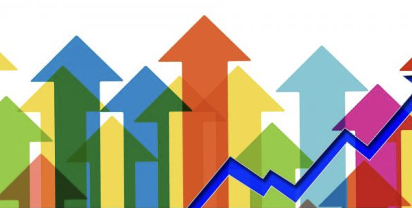 Colorful arrows pointing up with growth graph line