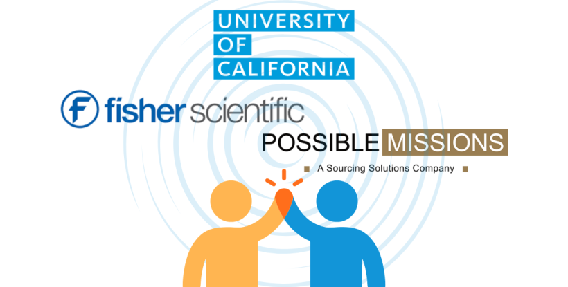 Graphic of two people joining hands, with Fisher Scientific and Possible Missions logos above them.