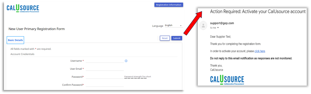 screenshot of supplier registration form, CalUsource