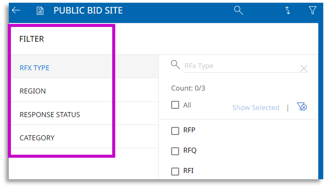 Screenshot of RFP Filters