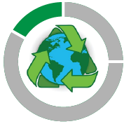 recycle symbol around the earth, all within a broken circle
