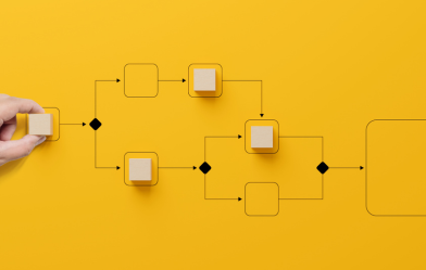 wooden squares arranged in a decision tree