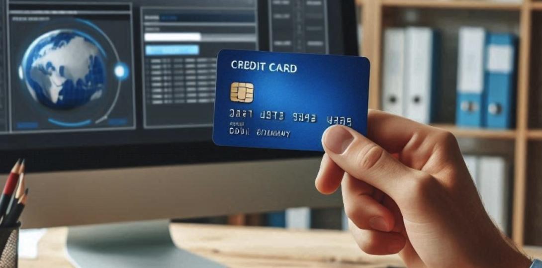 A hand holding a credit card