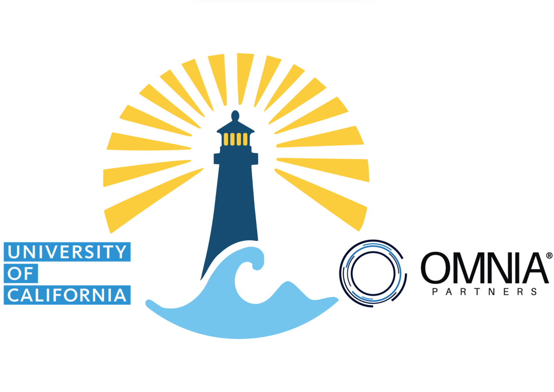 uc wordmark and omnia logo with lighthouse