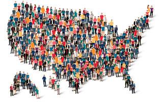 illustration of people standing in the shape of the USA