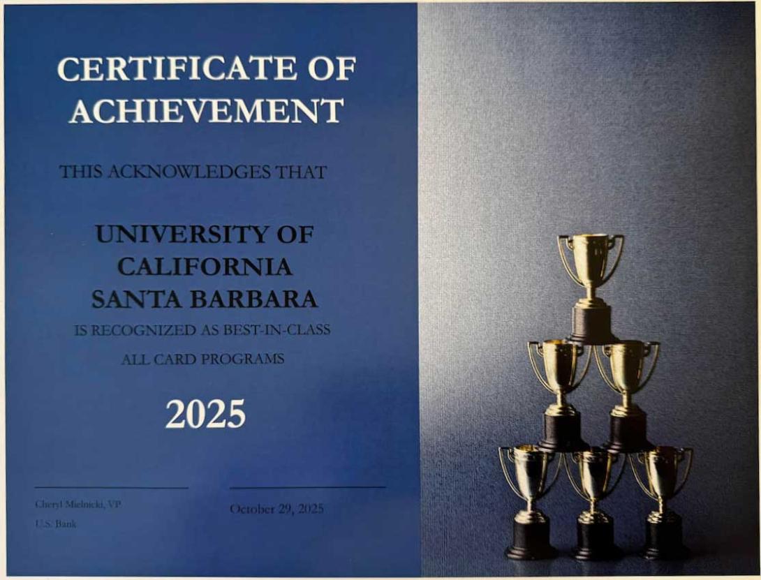 Certificate of Achievement for UCSB Card Program