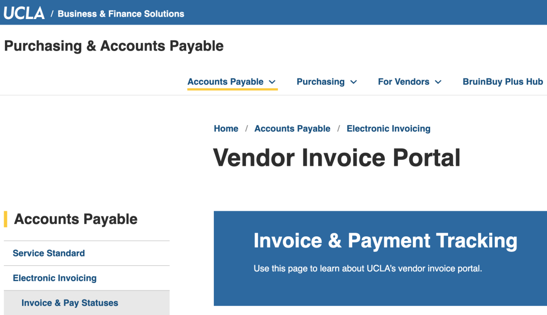 Screenshot of UCLA's Vendor Invoice Portal webpage
