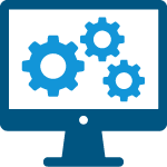 A computer screen with gears and tools